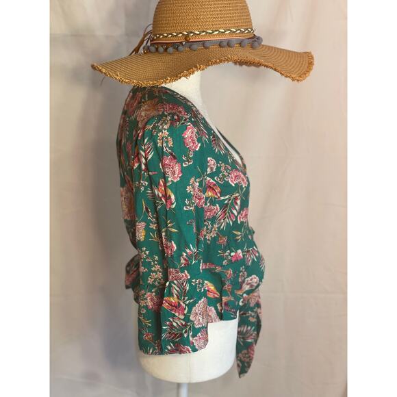 Birch 3/4 Sleeve Tie Front Flutter Blouse by BOG Collective - Size Small - Picture 4 of 12